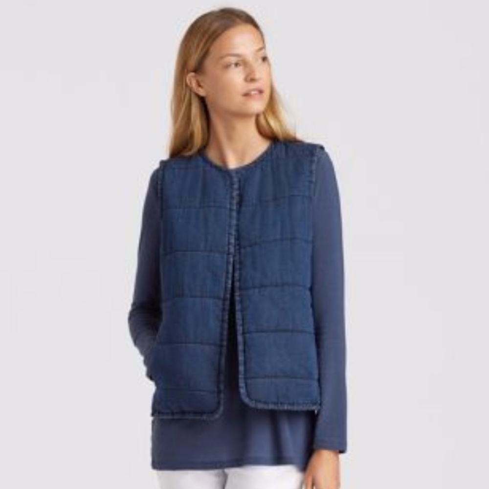 Eileen Fisher Tencel Quilted Vest - Soft Denim